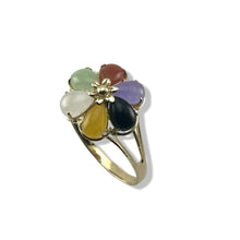 Load image into Gallery viewer, Multi-Color Jade Flower Ring in Solid 14K Gold