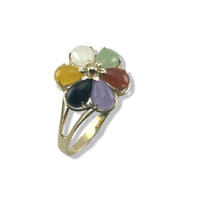 Load image into Gallery viewer, Multi-Color Jade Flower Ring in Solid 14K Gold