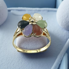 Load image into Gallery viewer, Multi-Color Jade Flower Ring in Solid 14K Gold
