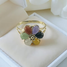 Load image into Gallery viewer, Multi-Color Jade Flower Ring in Solid 14K Gold