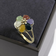 Load image into Gallery viewer, Multi-Color Jade Flower Ring in Solid 14K Gold