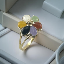 Load image into Gallery viewer, Multi-Color Jade Flower Ring in Solid 14K Gold
