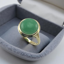Load image into Gallery viewer, Green Jade Round Cabochon Solitaire in Solid 14K Gold