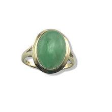 Load image into Gallery viewer, Green Jade Oval Cabochon Solitaire in Solid 14K Gold Ring