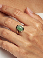 Load image into Gallery viewer, Green Jade Oval Cabochon Solitaire in Solid 14K Gold Ring