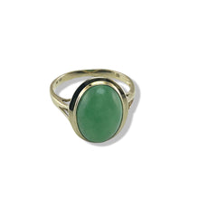Load image into Gallery viewer, Green Jade Oval Cabochon Solitaire in Solid 14K Gold Ring
