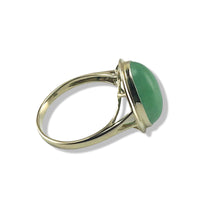 Load image into Gallery viewer, Green Jade Oval Cabochon Solitaire in Solid 14K Gold Ring