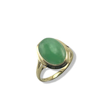 Load image into Gallery viewer, Green Jade Oval Cabochon Solitaire in Solid 14K Gold Ring