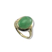 Load image into Gallery viewer, Green Jade Oval Cabochon Solitaire in Solid 14K Gold Ring