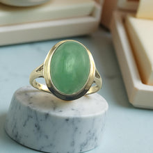 Load image into Gallery viewer, Green Jade Oval Cabochon Solitaire in Solid 14K Gold Ring
