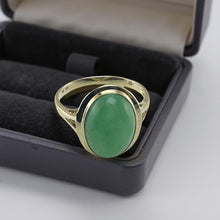 Load image into Gallery viewer, Green Jade Oval Cabochon Solitaire in Solid 14K Gold Ring