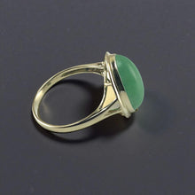 Load image into Gallery viewer, Green Jade Oval Cabochon Solitaire in Solid 14K Gold Ring