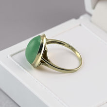 Load image into Gallery viewer, Green Jade Oval Cabochon Solitaire in Solid 14K Gold Ring