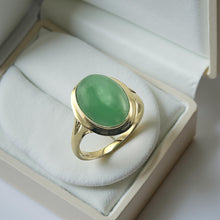 Load image into Gallery viewer, Green Jade Oval Cabochon Solitaire in Solid 14K Gold Ring