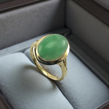 Load image into Gallery viewer, Green Jade Oval Cabochon Solitaire in Solid 14K Gold Ring