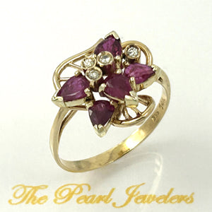 3200012 GENUINE DIAMONDS PEAR NATURAL RED RUBY 14K SOLID YELLOW GOLD COCKTAIL RING