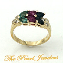 Load image into Gallery viewer, 3200044 GENUINE DIAMOND HEIRLOOM RUBY SAPPHIRE EMERALD 14K YELLOW GOLD RING