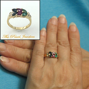 3200044 GENUINE DIAMOND HEIRLOOM RUBY SAPPHIRE EMERALD 14K YELLOW GOLD RING