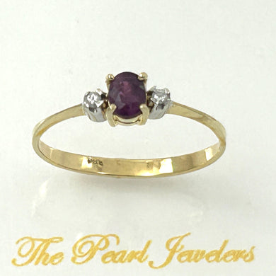 14K Yellow Gold Genuine Diamonds & Oval Cut Natural Red Ruby Ring