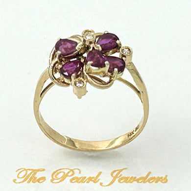 14K Yellow Gold Genuine Diamonds & Pear Ruby Cocktail Ring