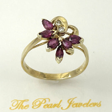 14K Yellow Gold Natural Diamond & Marquise Ruby Cocktail Ring
