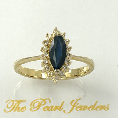 14K Yellow Gold Genuine Diamond & Blue Marquise Sapphire Cocktail Ring