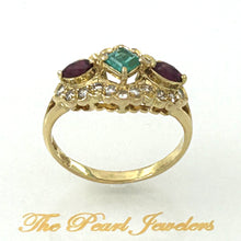 Load image into Gallery viewer, 3200214-18k-Solid-Yellow-Diamond-Natural-Red-Ruby-Green-Emerald-Cocktail-Ring