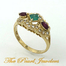 Load image into Gallery viewer, 3200214-18k-Solid-Yellow-Diamond-Natural-Red-Ruby-Green-Emerald-Cocktail-Ring