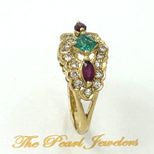 Load image into Gallery viewer, 3200214-18k-Solid-Yellow-Diamond-Natural-Red-Ruby-Green-Emerald-Cocktail-Ring