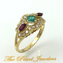 Load image into Gallery viewer, 3200214-18k-Solid-Yellow-Diamond-Natural-Red-Ruby-Green-Emerald-Cocktail-Ring