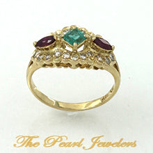 Load image into Gallery viewer, 3200214-18k-Solid-Yellow-Diamond-Natural-Red-Ruby-Green-Emerald-Cocktail-Ring