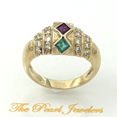 14K Yellow Gold Diamond, Ruby, Sapphire & Emerald Band Ring