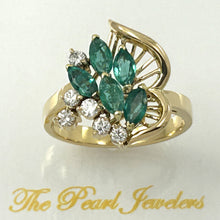 Load image into Gallery viewer, 3200233-18k-Yellow-Solid-Gold-Genuine-Diamond-Green-Marquise-Emerald-Cocktail-Ring