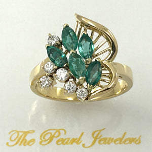 3200233-18k-Yellow-Solid-Gold-Genuine-Diamond-Green-Marquise-Emerald-Cocktail-Ring