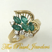 Load image into Gallery viewer, 3200233-18k-Yellow-Solid-Gold-Genuine-Diamond-Green-Marquise-Emerald-Cocktail-Ring