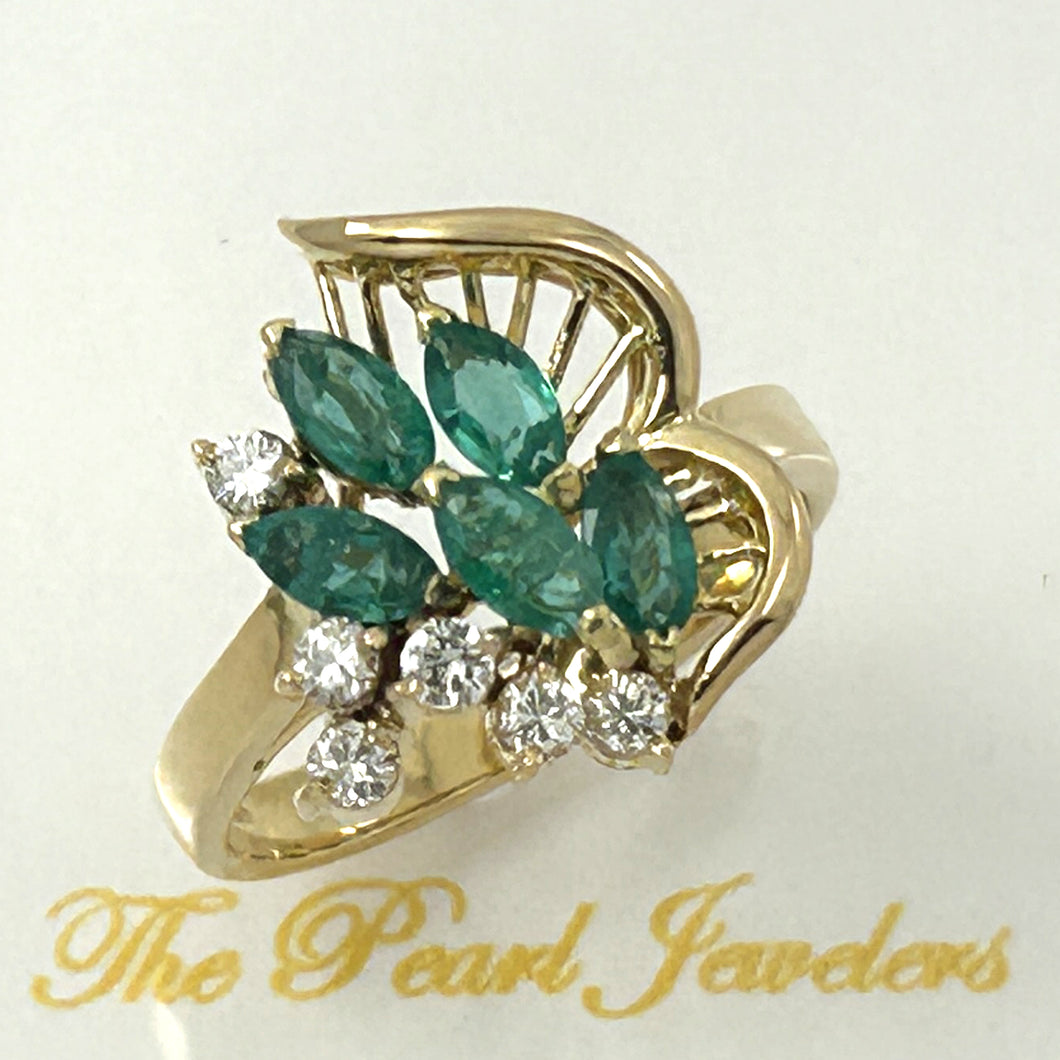 3200233-18k-Yellow-Solid-Gold-Genuine-Diamond-Green-Marquise-Emerald-Cocktail-Ring