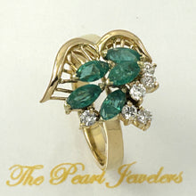 Load image into Gallery viewer, 3200233-18k-Yellow-Solid-Gold-Genuine-Diamond-Green-Marquise-Emerald-Cocktail-Ring