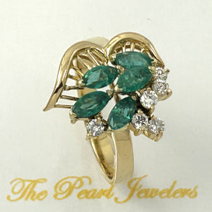 3200233-18k-Yellow-Solid-Gold-Genuine-Diamond-Green-Marquise-Emerald-Cocktail-Ring