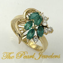 Load image into Gallery viewer, 3200233-18k-Yellow-Solid-Gold-Genuine-Diamond-Green-Marquise-Emerald-Cocktail-Ring