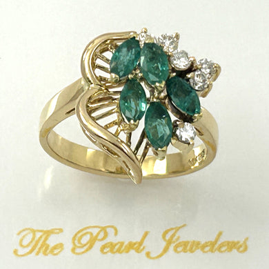 18K Yellow Gold Diamond & Green Marquise Emerald Cocktail Ring