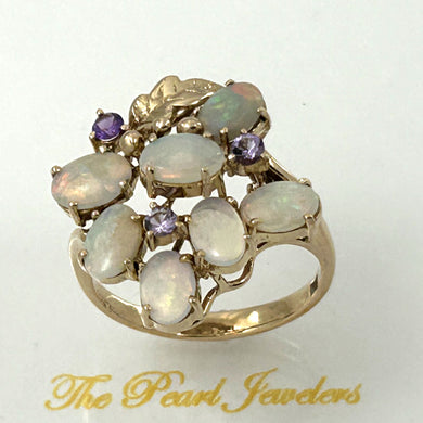 14K Yellow Gold 7 Opal & Amethyst Cabochon Cocktail Ring