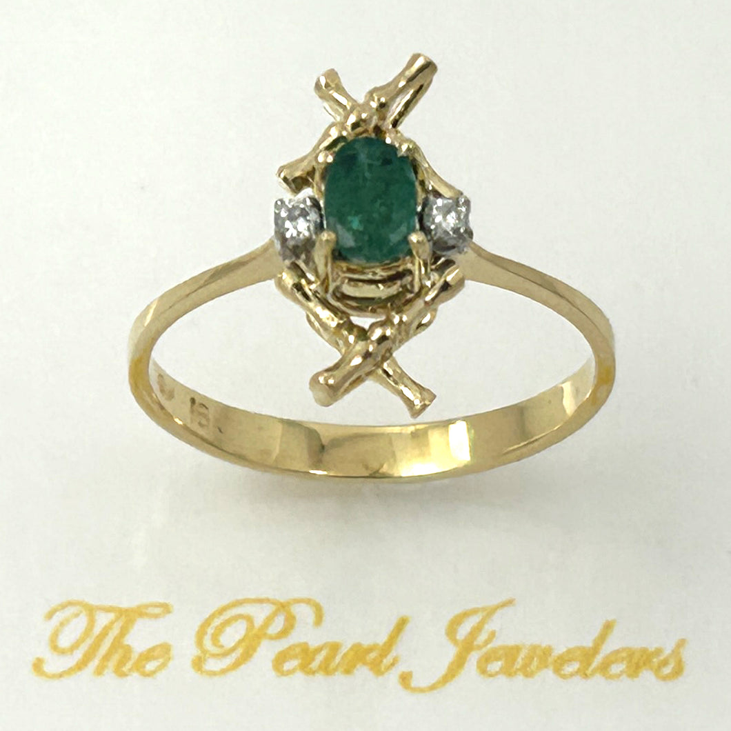 18K Yellow Gold Diamond & Oval Emerald Ring