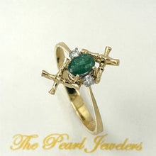 Load image into Gallery viewer, 3200283-14k-Solid-Yellow-Gold-Genuine-Natural-Diamond-Oval-Emerald-Ring