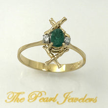 Load image into Gallery viewer, 3200283-14k-Solid-Yellow-Gold-Genuine-Natural-Diamond-Oval-Emerald-Ring