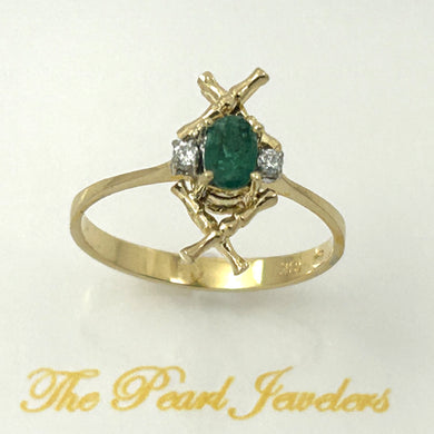 18K Yellow Gold Diamond & Oval Emerald Ring