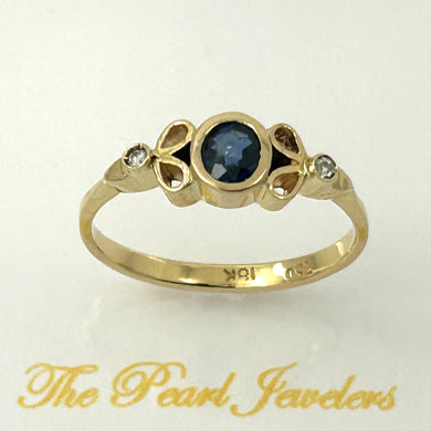 18K Yellow Gold Diamond & Natural Blue Sapphire Bezel Ring