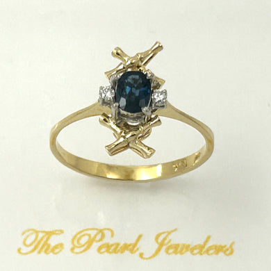 18K Yellow Gold Genuine Diamonds & Oval Blue Sapphire Ring