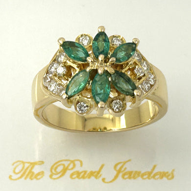 14K Yellow Gold Marquise Emerald & Diamond Cocktail Ring