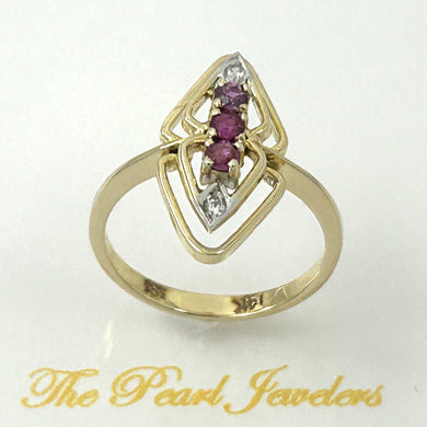 14K Yellow Gold Diamond & Round Ruby Cocktail Ring