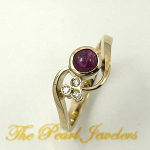 3200452 GENUINE DIAMONDS CABOCHON NATURAL RED RUBY 14K YELLOW GOLD RING